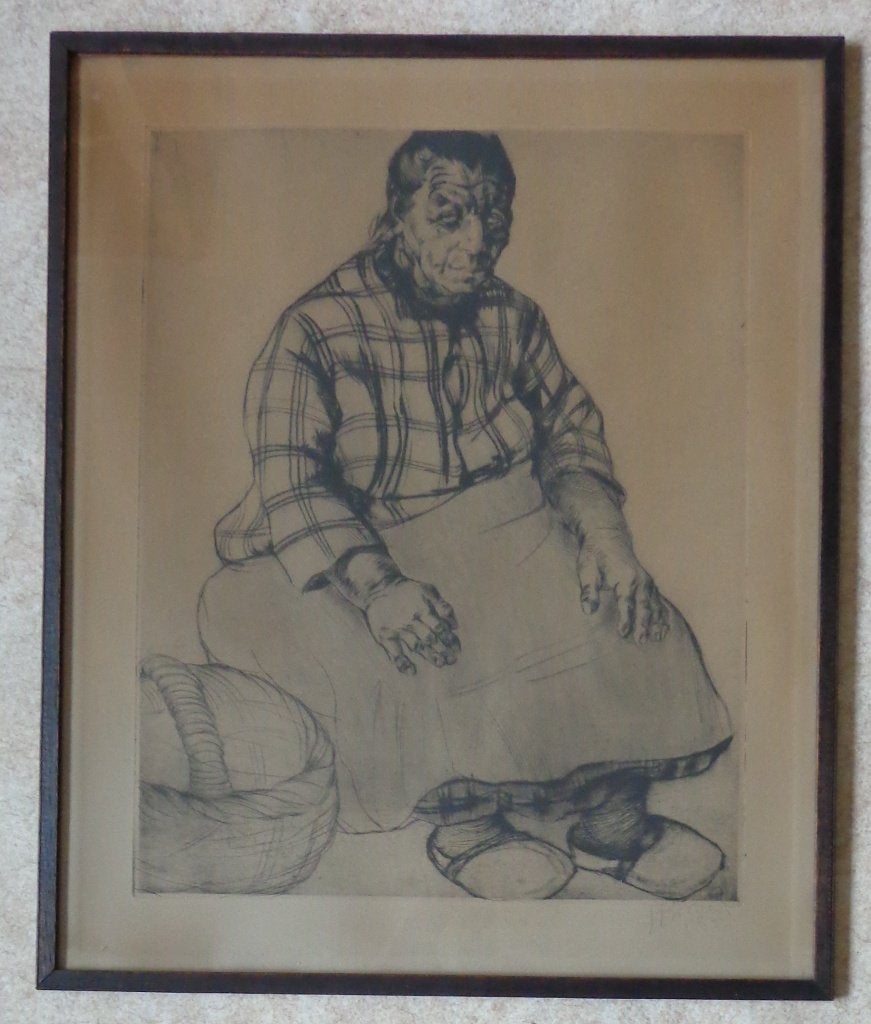 JACQUES BOONEN / ZITTENDE VROUW / ZW-W ETS / 74x61cm / KADER, Ophalen, Dagelijks leven, Ets, Gesigneerd