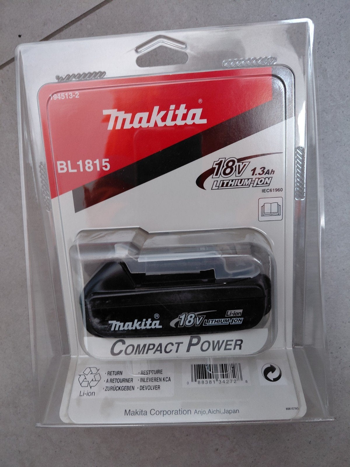 MAKITA batterij Lithium-Ion 18V 1.3Ah, Doe-het-zelf en Bouw, Ophalen, Nieuw
