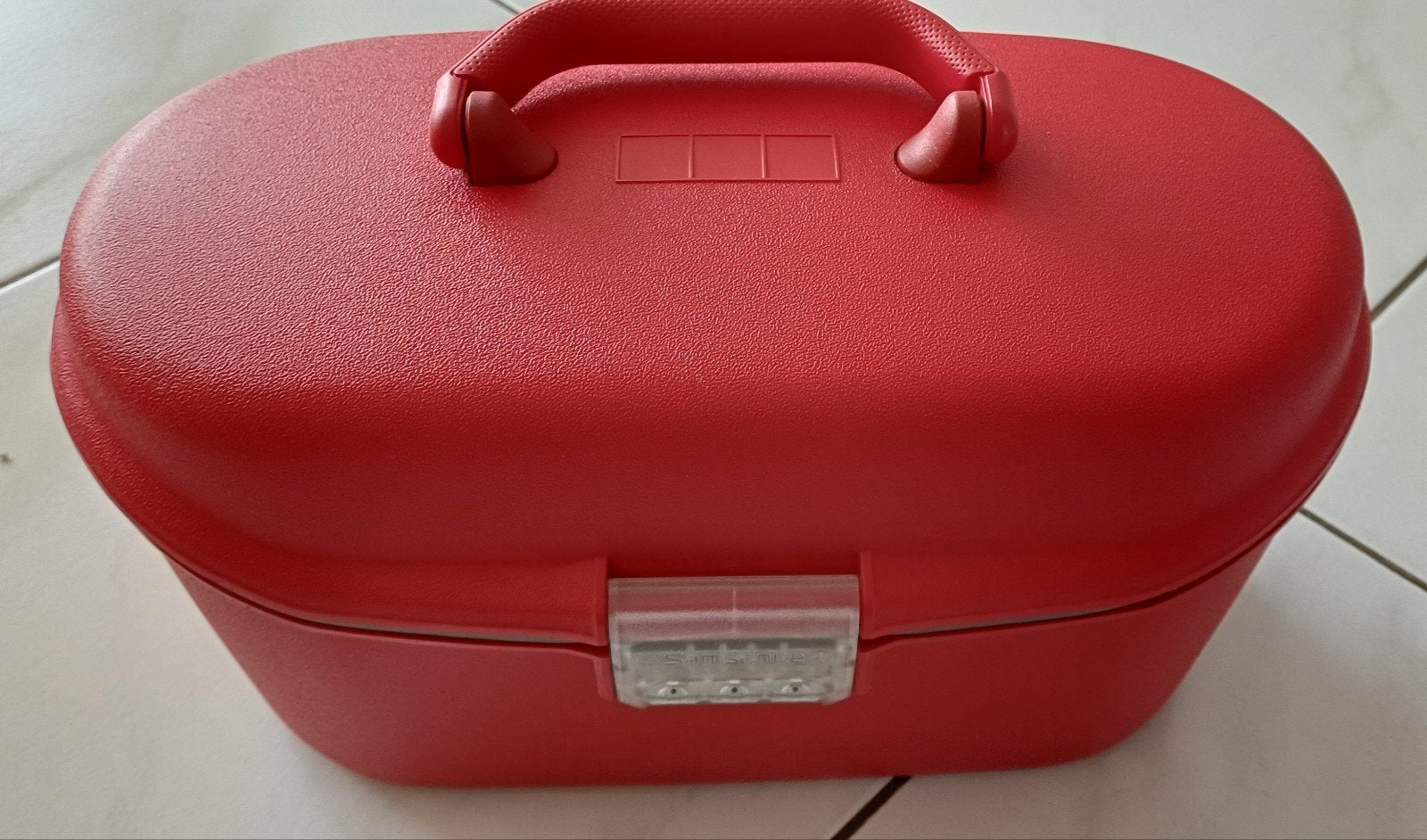 Rode Samsonite beautycase (hardcase), Handtassen en Accessoires, Beautycases, Zo goed als nieuw, Hardcase, Rood, Met slot, Met spiegeltje(s)