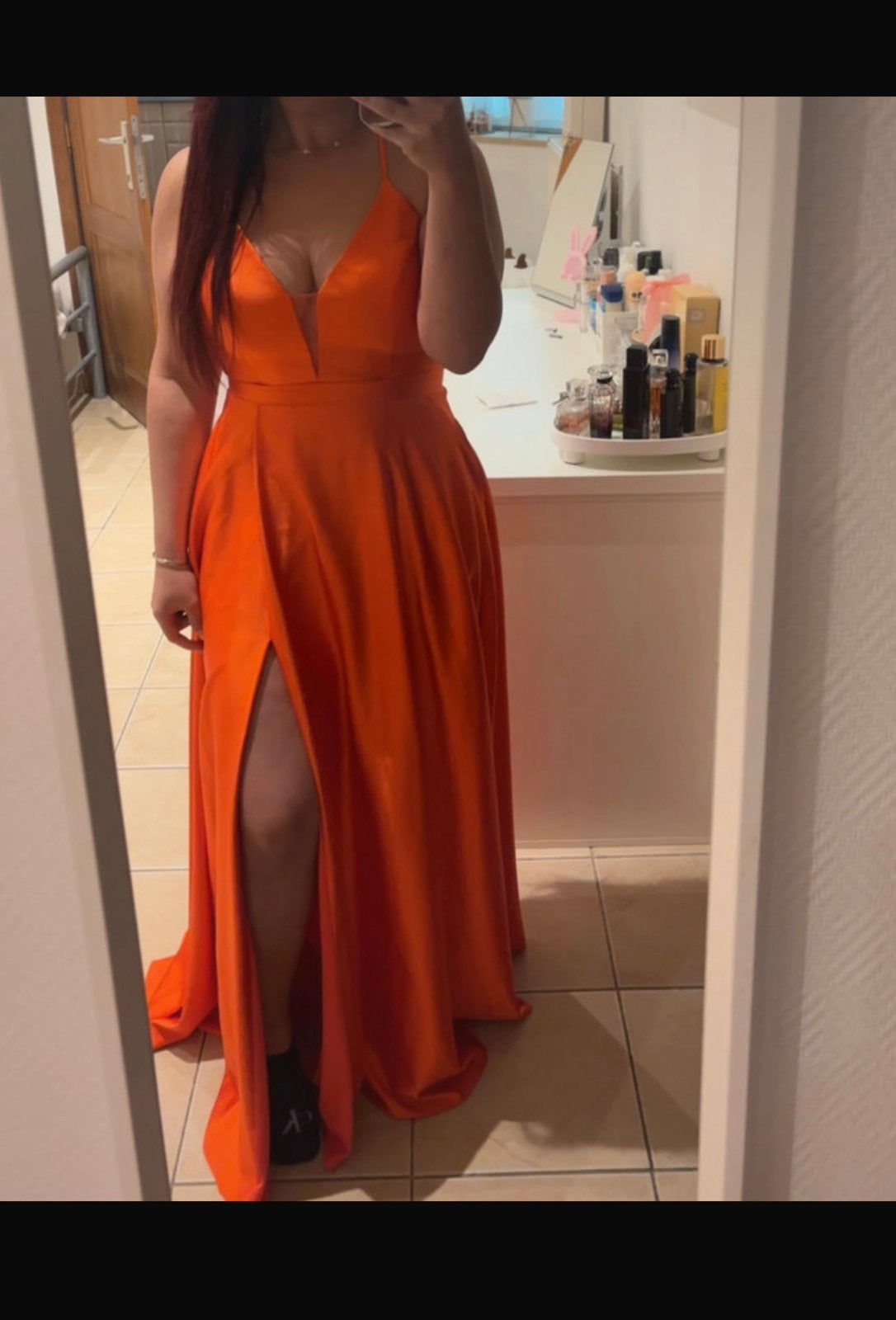 Robe de soiree, Kleding | Dames, Jurken, Maat 42/44 (L), Oranje, Ophalen of Verzenden, Zo goed als nieuw