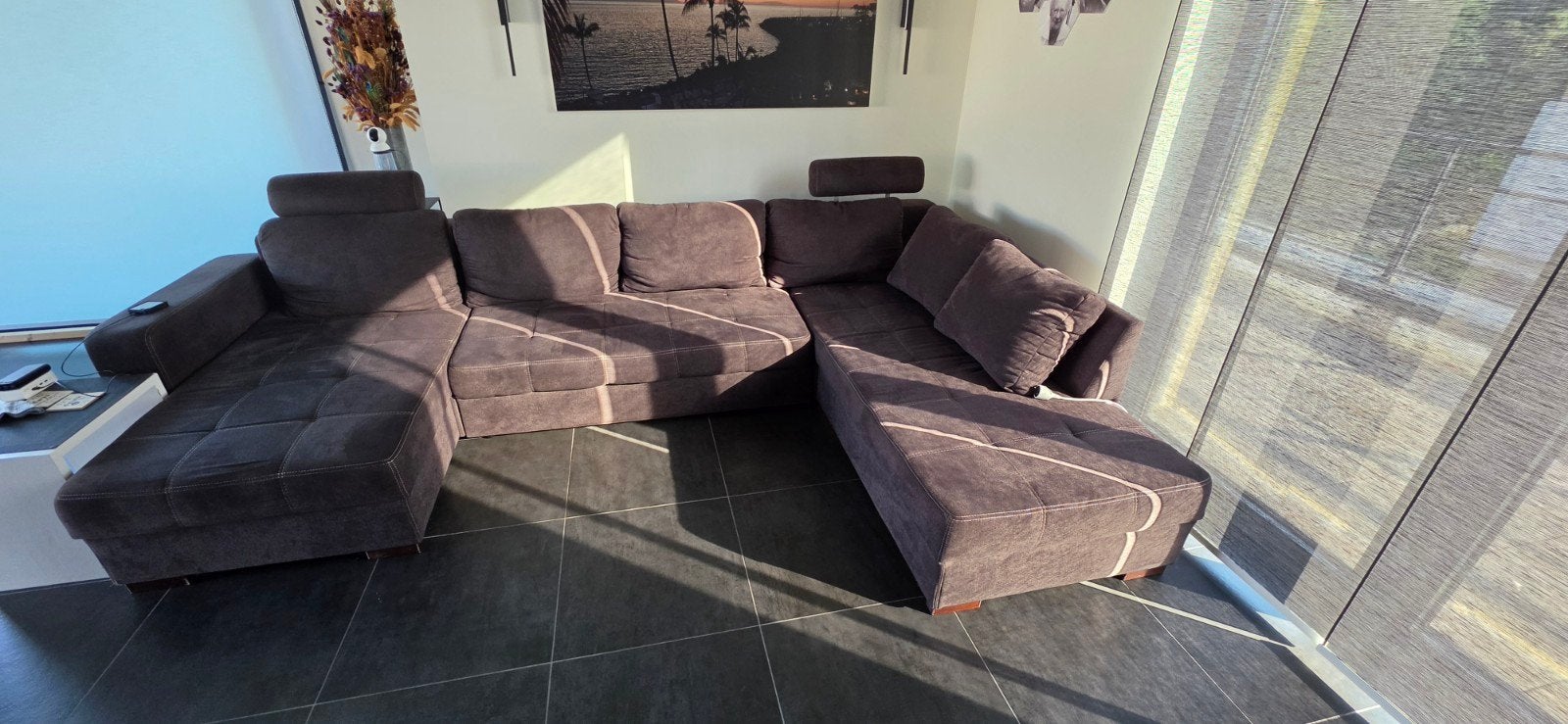 Salon in stof bruin in propere staat, Ophalen, Gebruikt, Stof
