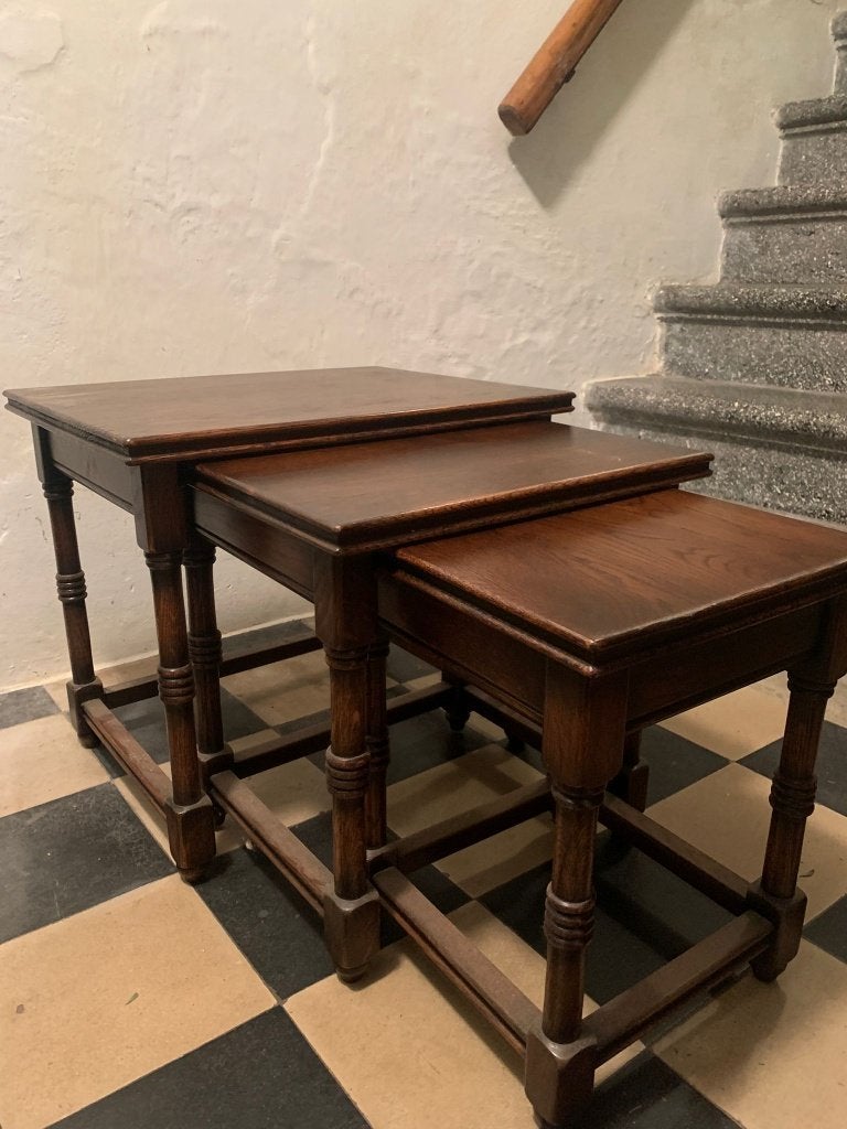 3 houten salontafeltjes, Huis en Inrichting, Tafels | Bijzettafels, Ophalen, Minder dan 45 cm, Minder dan 55 cm, Gebruikt