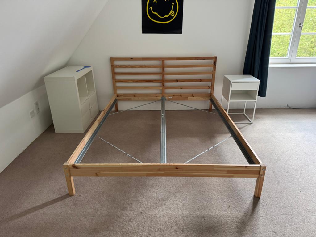 Houten bedframe 1m60 x 2m, Huis en Inrichting, Slaapkamer | Bedden, Ophalen, Gebruikt, Tweepersoons, 200 cm