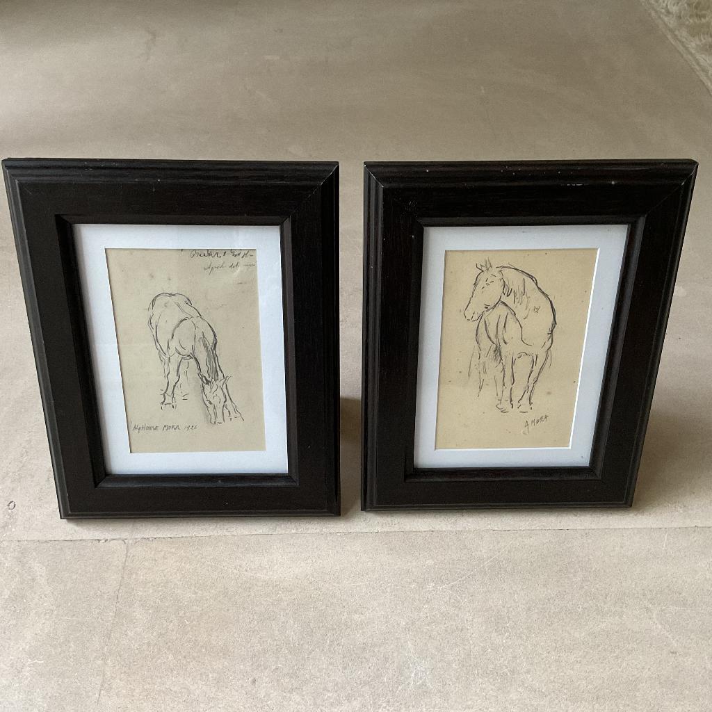2 potloodtekeningen van Alphonse Mora uit 1926 gesigneerd, Antiek en Kunst, Verzenden