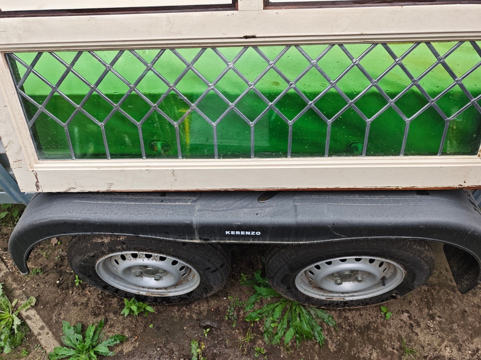 4 groene vensters Breedte 115 CM ,Hoogte 30 CM Glas in Lood, Ophalen of Verzenden