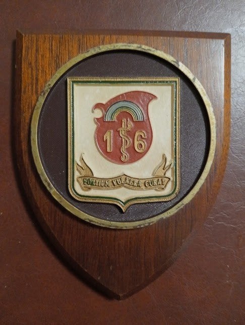 Crest van de 16th Medical Company., Verzamelen, Militaria | Algemeen, Landmacht, Embleem of Badge, Ophalen of Verzenden