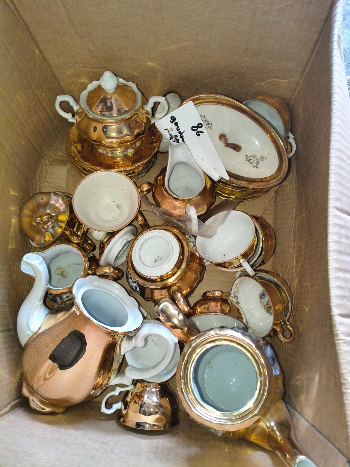 Service à café et à thé vintage en porcelaine dorée — déc, Enlèvement, Utilisé, Autres matériaux, Classique