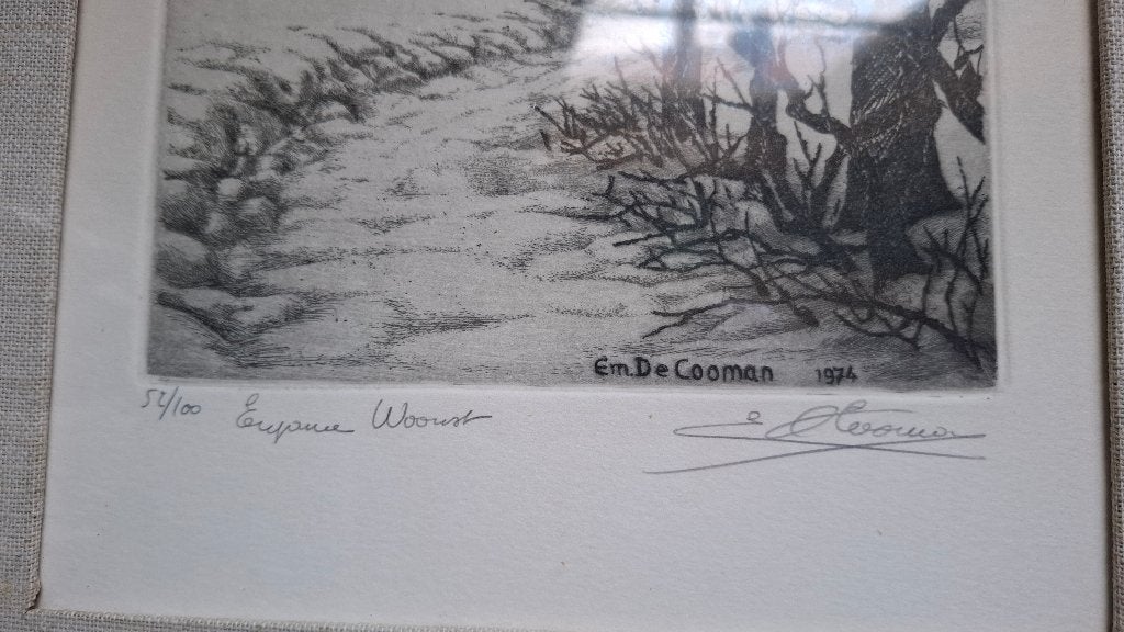 2 Etsen Emiel De Cooman, Ophalen, Landschap, Ets, Genummerd