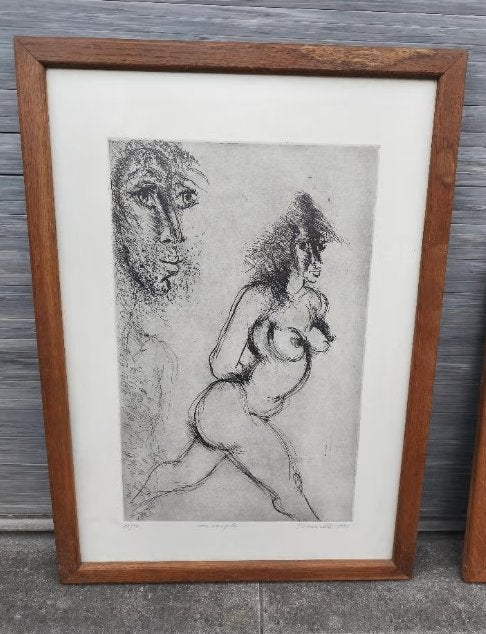 Eau forte en couple signe Roger somville 1973, Antiek en Kunst, Kunst | Etsen en Gravures, Ophalen of Verzenden