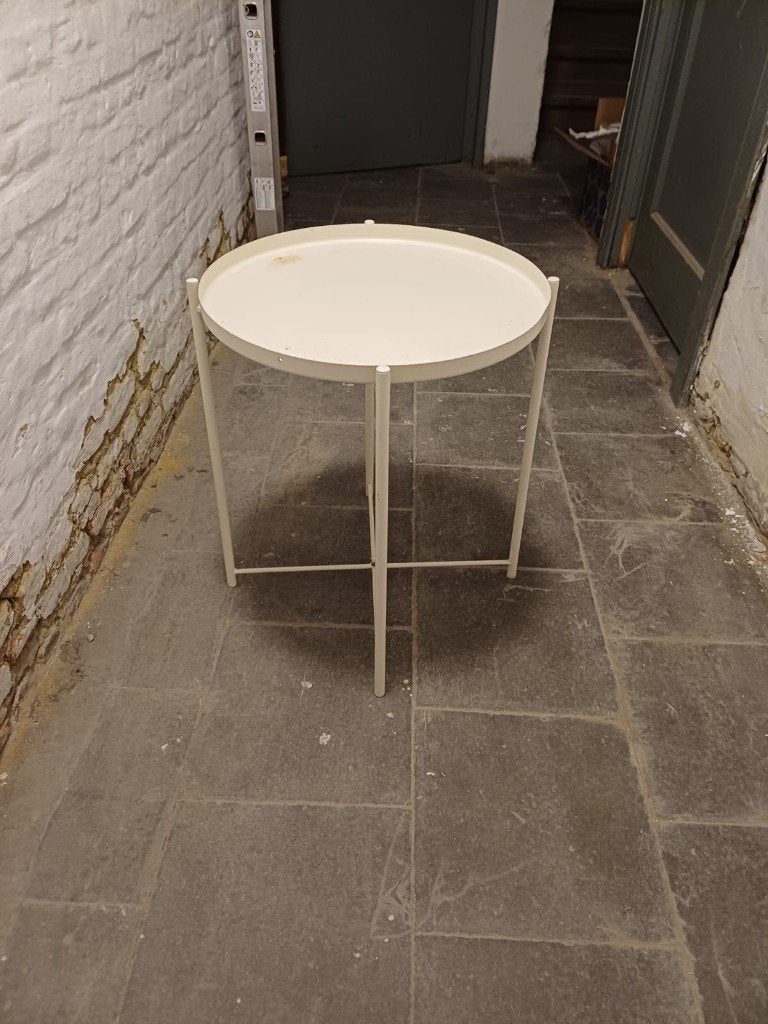 Metalen tafeltje - wit, Huis en Inrichting, Minder dan 55 cm, Gebruikt, Metaal of Aluminium, Rond