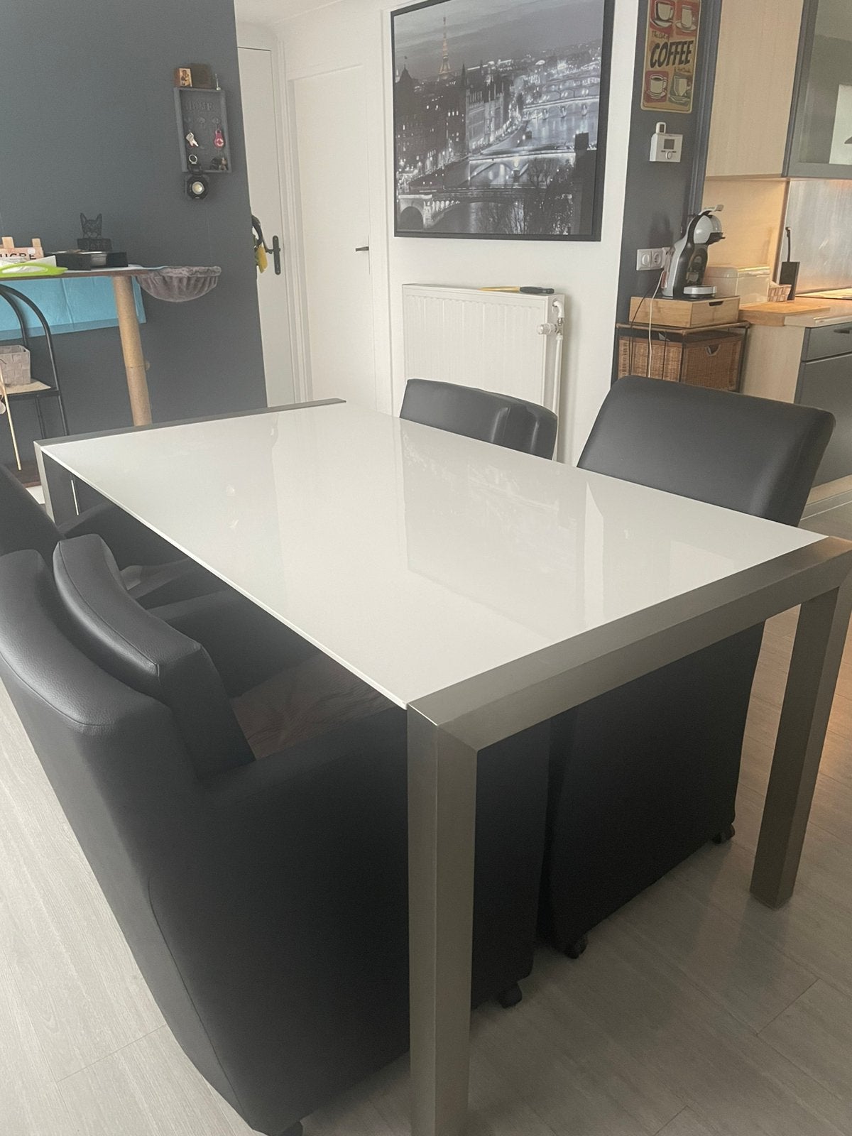 Eettafel 200 cm uitschuifbaar tot 280 cm wit hoogglans, Huis en Inrichting, Ophalen, Overige materialen, Gebruikt, 200 cm of meer