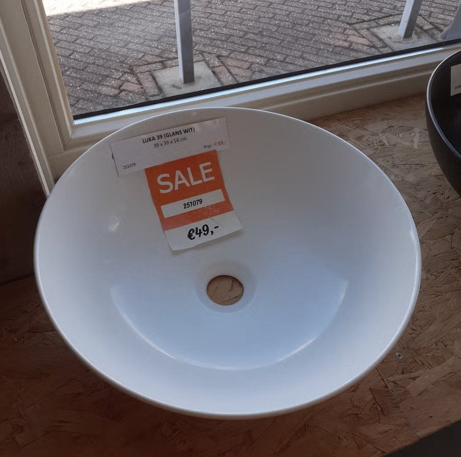 Waskom, glans wit, rond, bolvormig, luxe uitstraling, Luka39, Ophalen of Verzenden, Nieuw, Wit