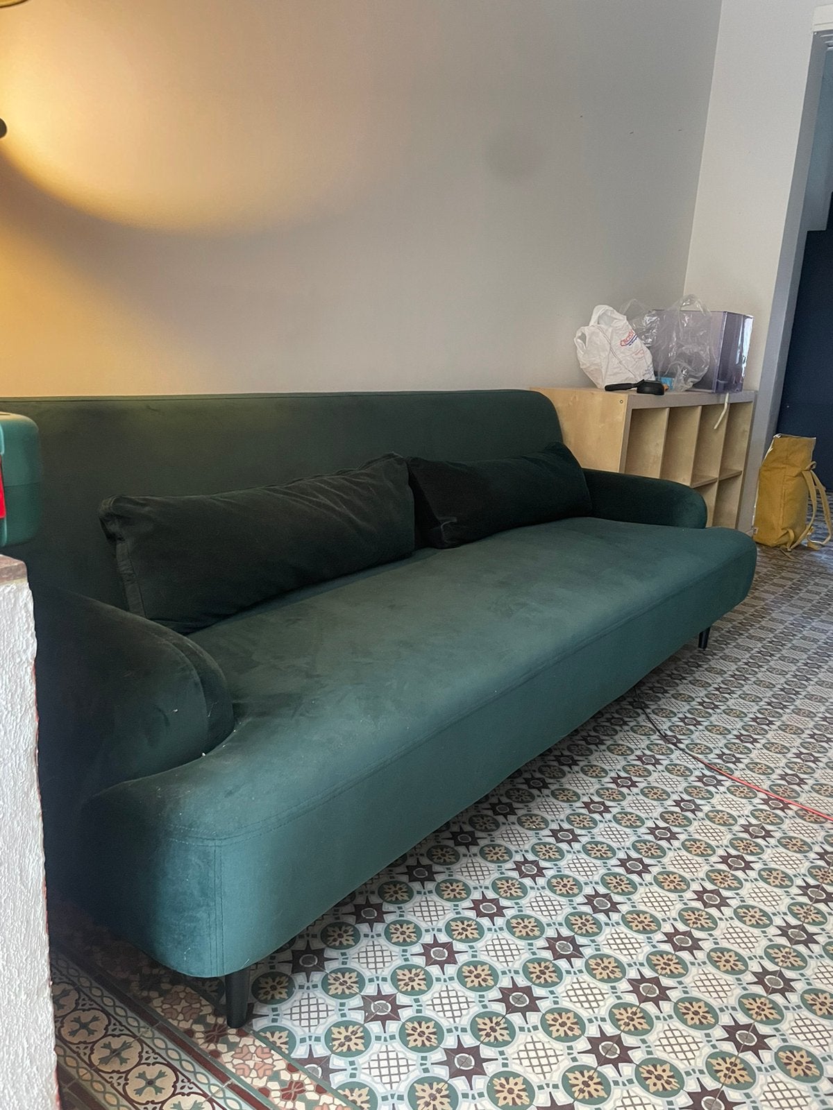 Donkergroene velvet zetel, Huis en Inrichting, Zetels | Zetels, Ophalen, Gebruikt, Tweepersoons, 75 tot 100 cm