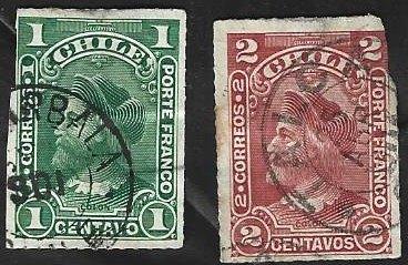 2 Postzegels Chili 1900 Columbus, Ophalen of Verzenden, Gestempeld, Zuid-Amerika