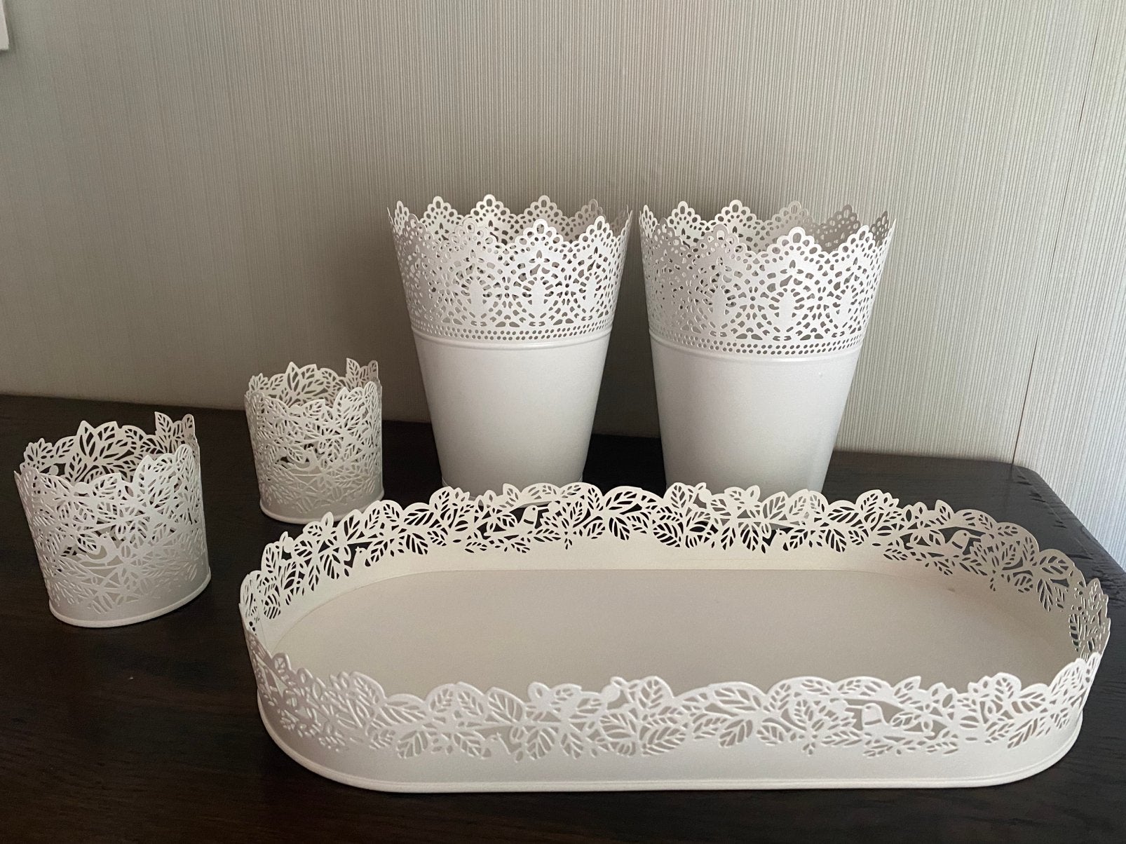 Set kaarsenschaal/theelichthouders en bloempotten, Maison & Meubles, Accessoires pour la Maison | Plataux & Paniers, Comme neuf