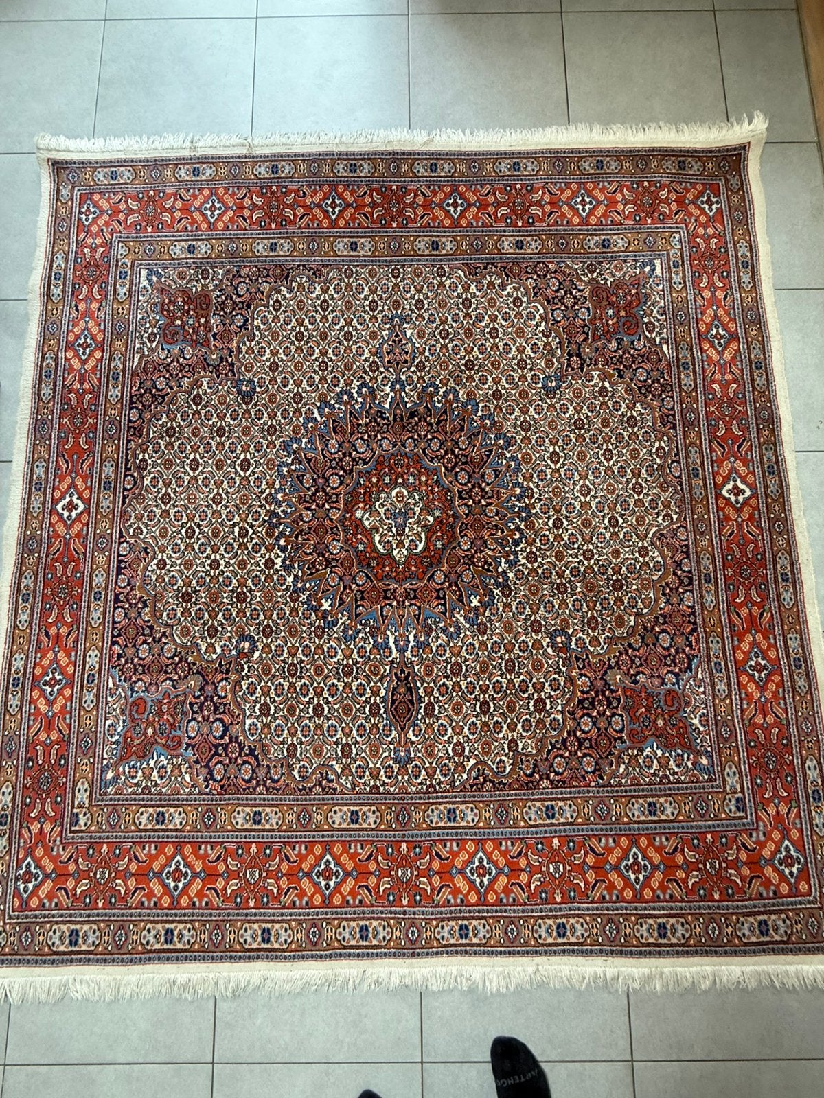 Tapis persan Moud carré noué main, Maison & Meubles, Enlèvement ou Envoi, Utilisé, Bleu, Carré