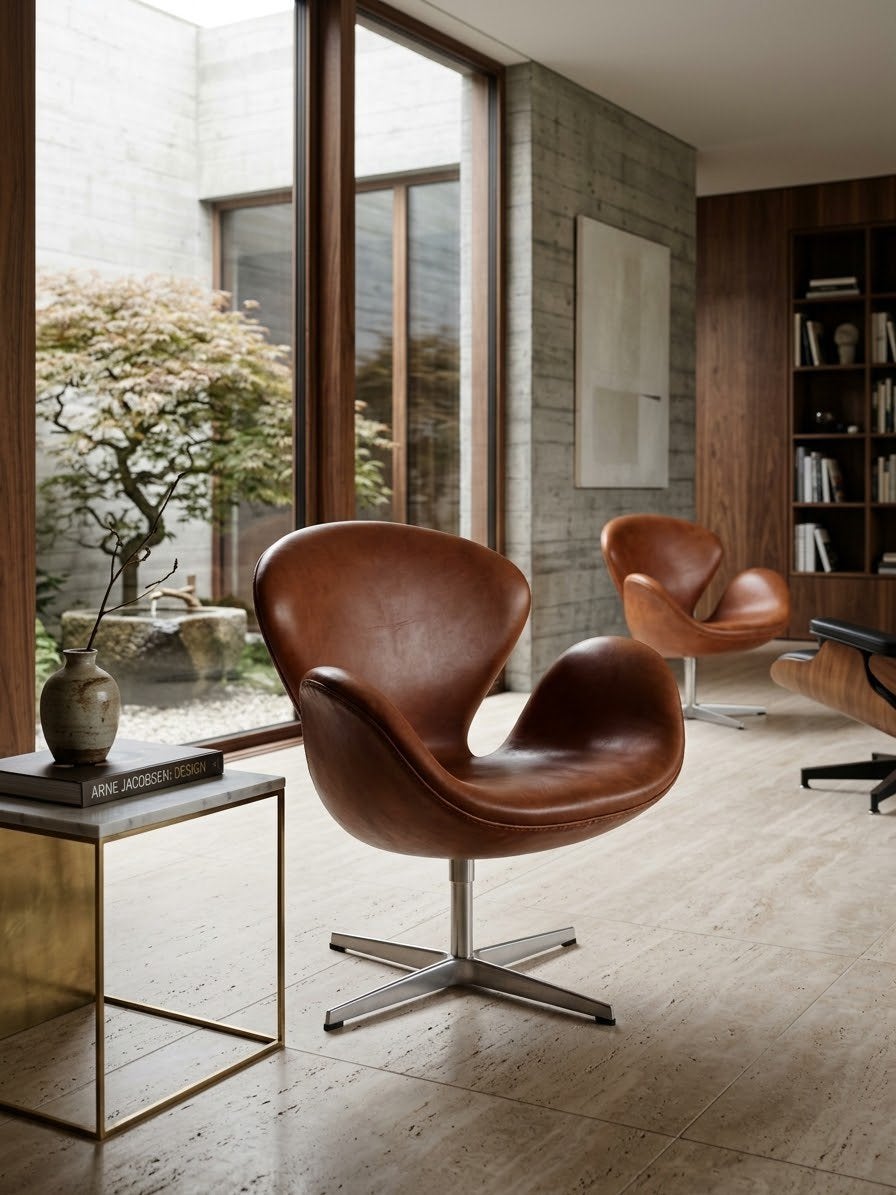 Fauteuil SWAN Fritz Hansen, Ophalen, Minder dan 75 cm, Leer, Zo goed als nieuw