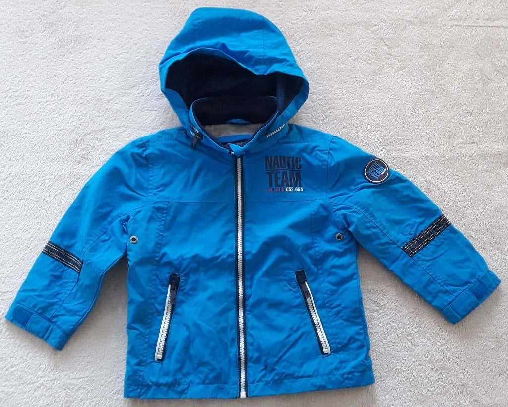 Veste pluie coupe-vent doublée turquoise - Taille 98, Ophalen, Zo goed als nieuw, Jongen, Trui of Vest