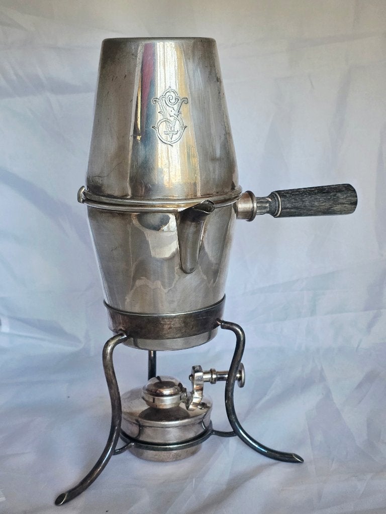 19 eeuw verzilverd Franse cafetiere mrt verwaarming en stand, Enlèvement ou Envoi