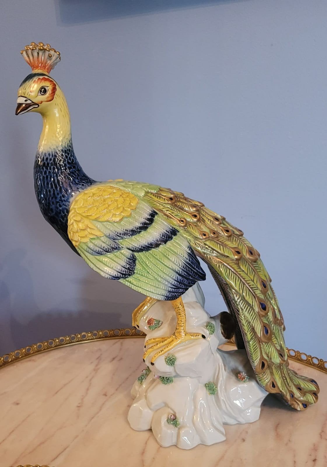 Grote pauw van Porcellane Mangani (Florence)42 cm hoog, Enlèvement