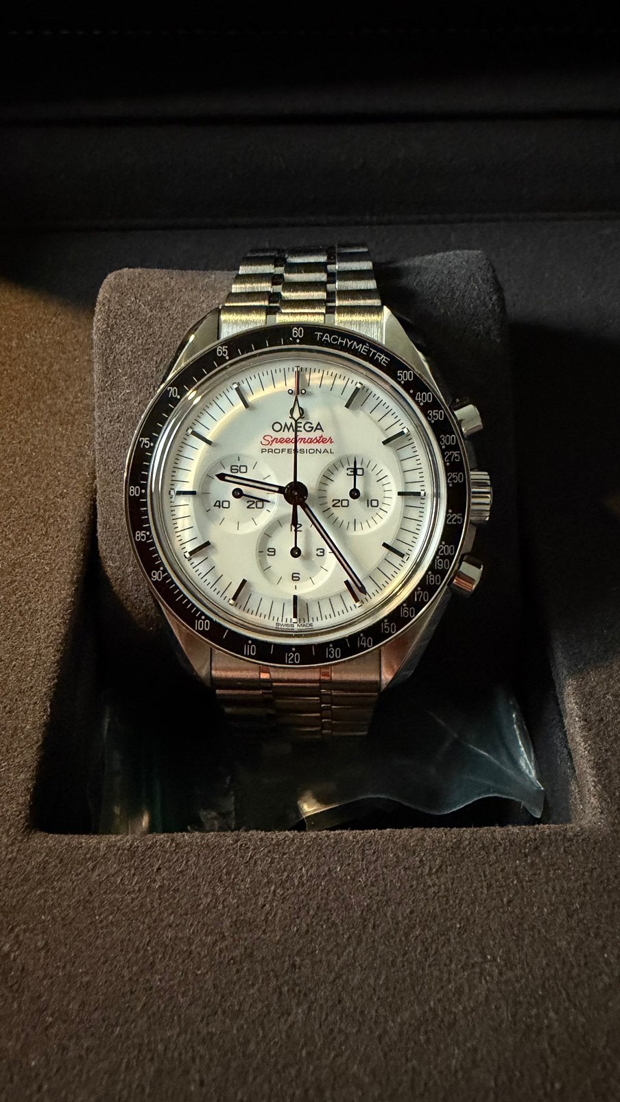 Omega Speedmaster Professional WIT full set, Handtassen en Accessoires, Horloges | Heren, Ophalen of Verzenden, Zo goed als nieuw