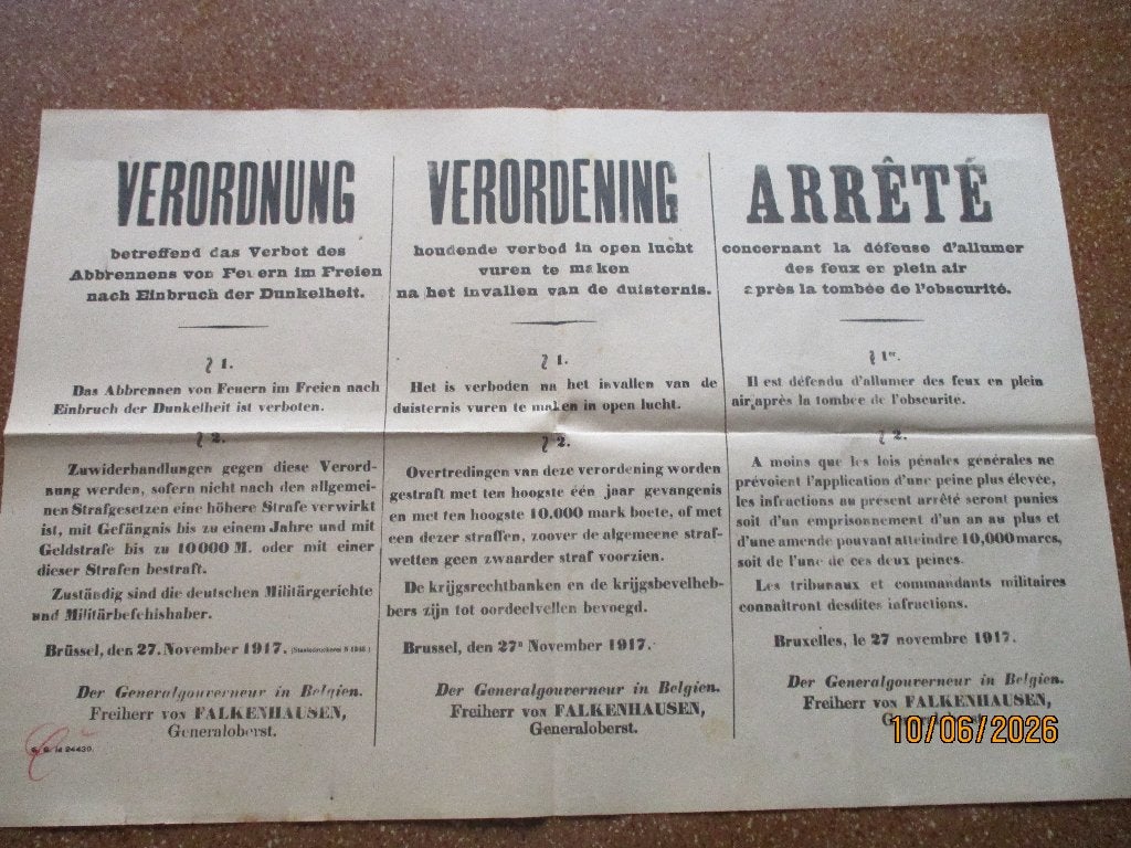 Duitse affiche  BXL 1917.  Black-out, Verzamelen, Ophalen of Verzenden