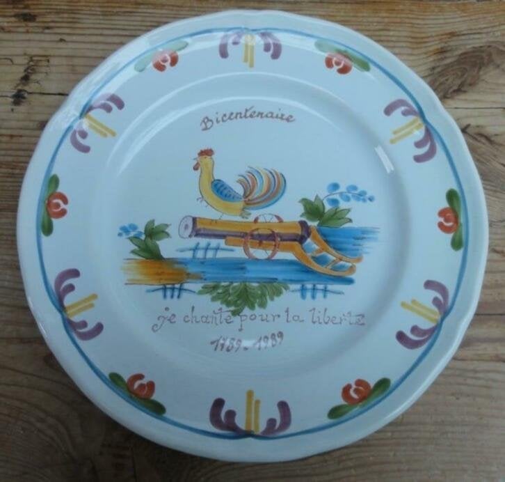 Vintage 200 jaar Franse Revolutie wandbord met haan en kanon, Antiek en Kunst, Curiosa en Brocante, Ophalen of Verzenden