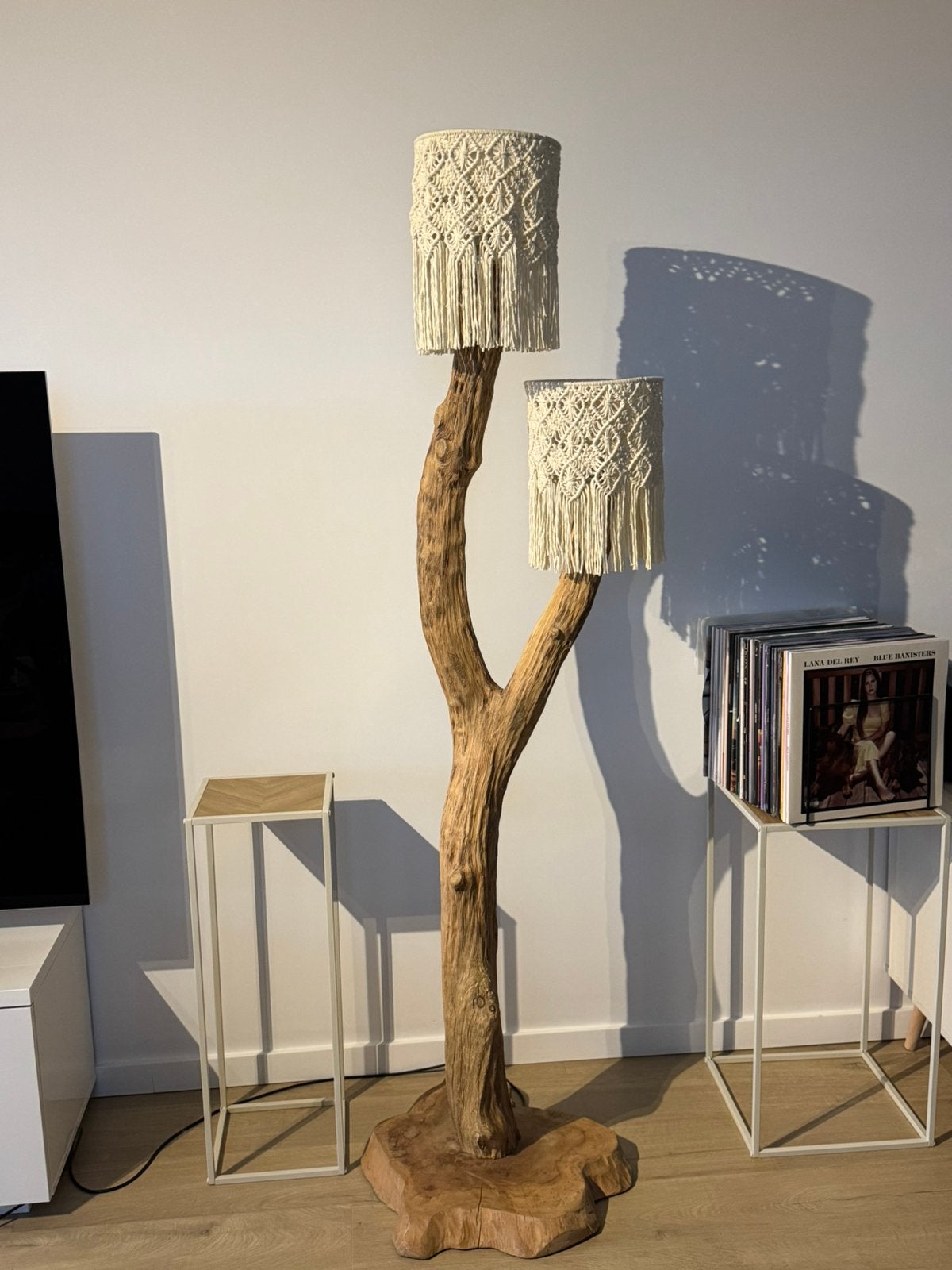 Lampadaire en bois et macramé, Enlèvement, Comme neuf, Bois
