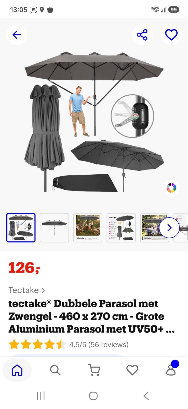 Dubbele parasol, Tuin en Terras, Parasols, Ophalen