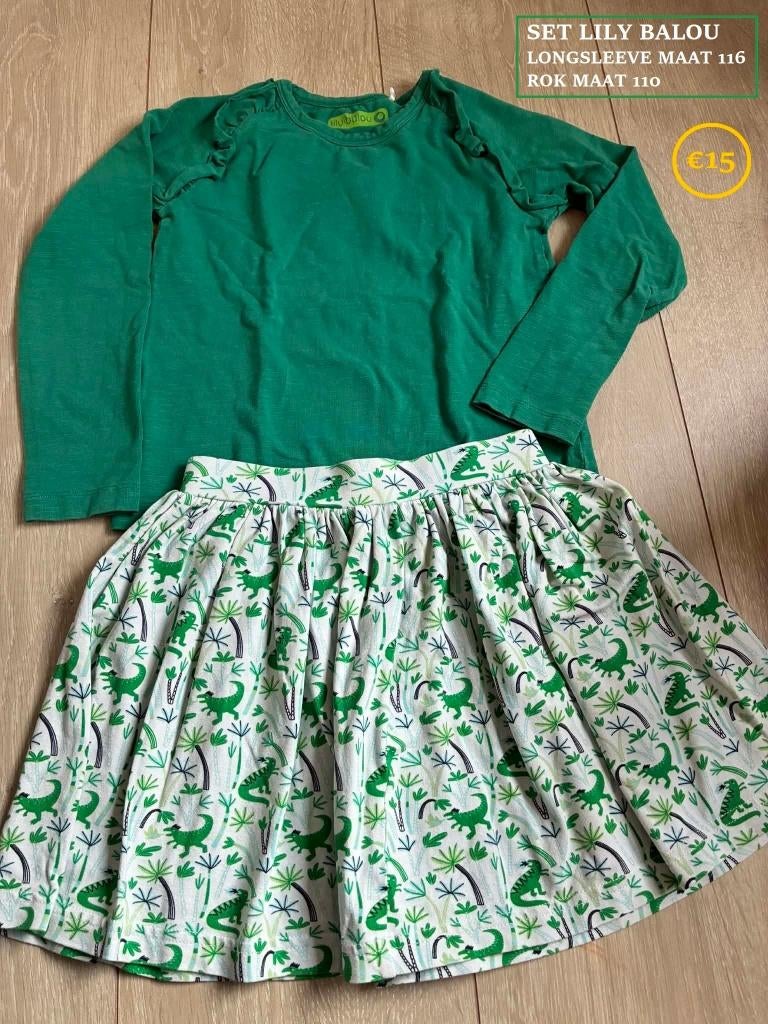 Setje Lily Balou maat 110: rok dino's + longsleeve, Enlèvement ou Envoi, Ensemble, Utilisé, Lily balou