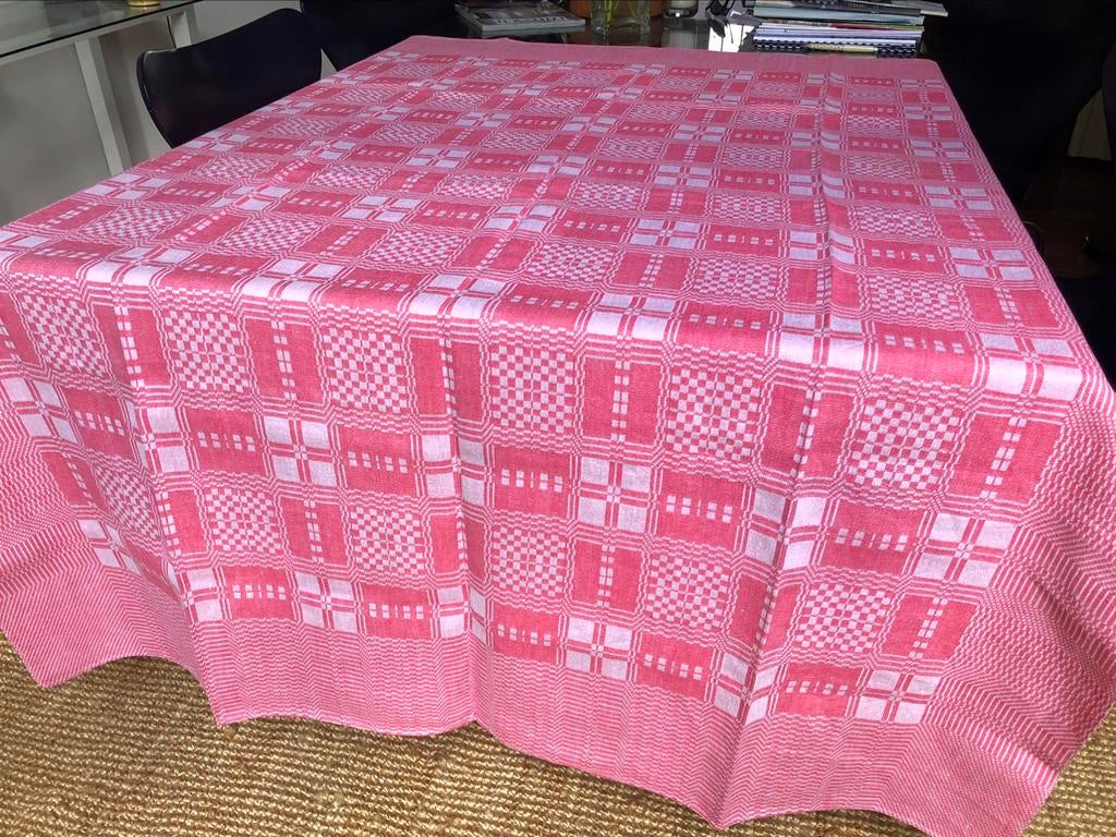 Groot linnen tafelkleed, Huis en Inrichting, Ophalen of Verzenden, Gebruikt, Rechthoek, Binnen