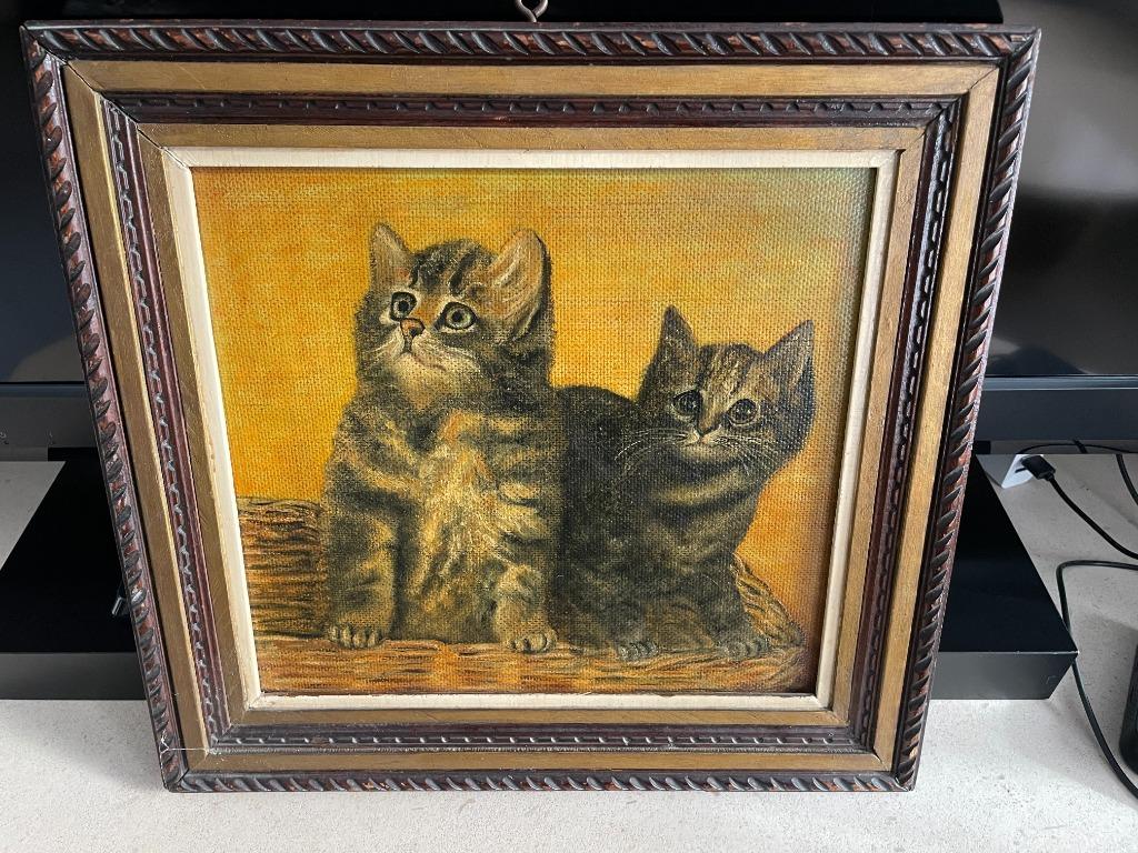 Tableau motif deux chats, Antiquités & Art, Art | Peinture | Classique, Enlèvement