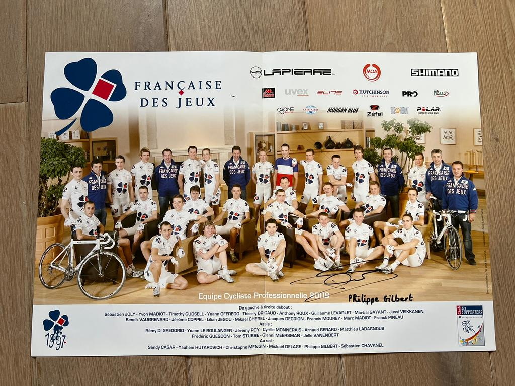 Gesigneerde poster van Philippe Gilbert, Verzamelen, Ophalen of Verzenden, Zo goed als nieuw, Poster, Plaatje of Sticker