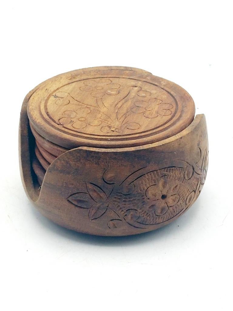 Set houten onderleggers in houder, Huis en Inrichting, Ophalen of Verzenden, Nieuw