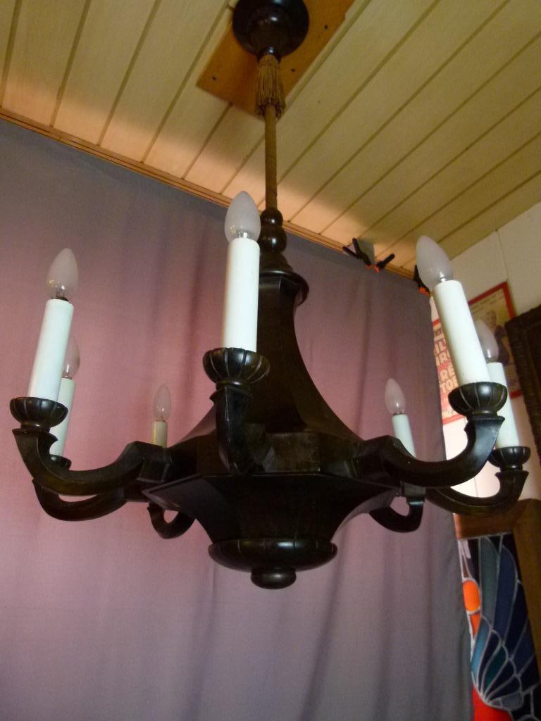 antieke art deco luster 20er jaren xl hout, Enlèvement ou Envoi
