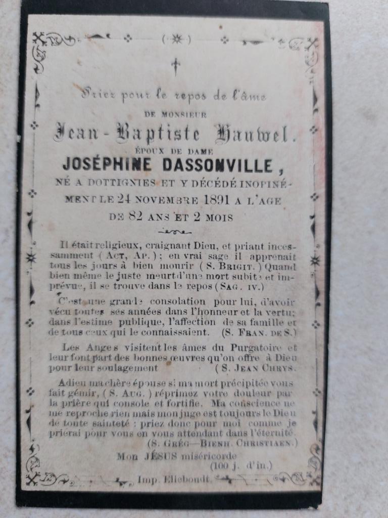 oud doodsprentje Dottenijs 1891, Envoi