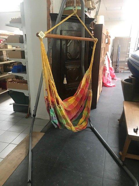 Hangstoel katoen met groot metalen frame, Ophalen, Gebruikt, Metaal, Verstelbaar