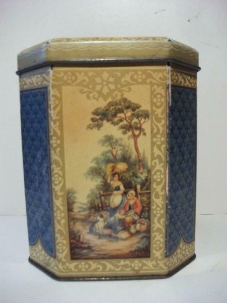 Mooie vintage ijzeren doos met landelijke taferelen, Verzenden