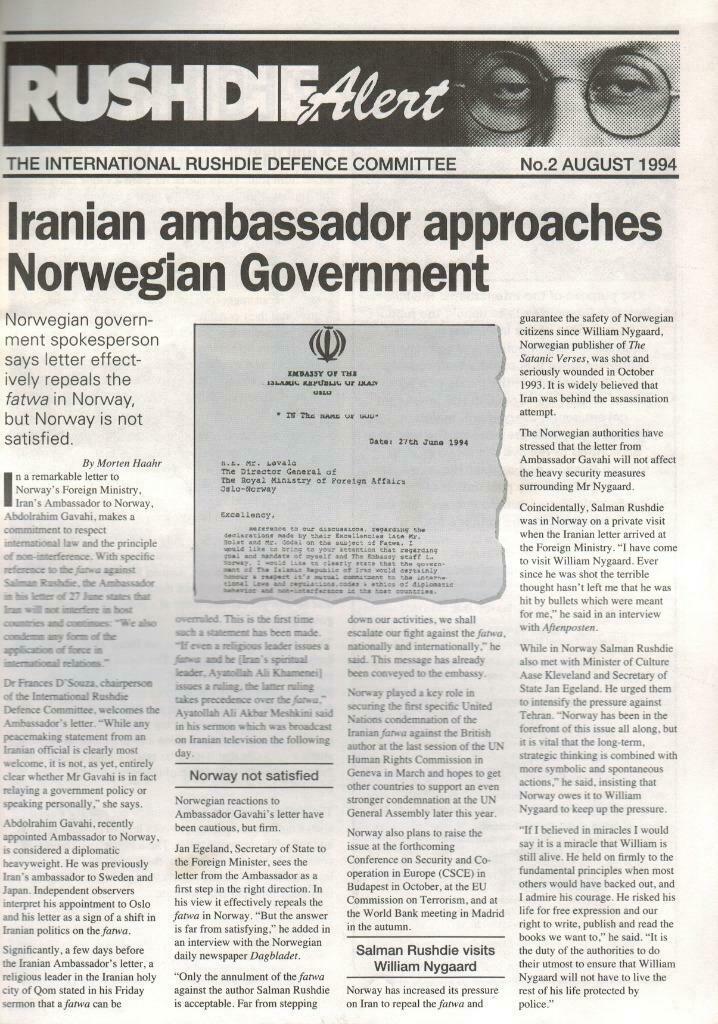 RushdieAlert, no. 2 August 1994, Ophalen of Verzenden, 1980 tot heden, Tijdschrift