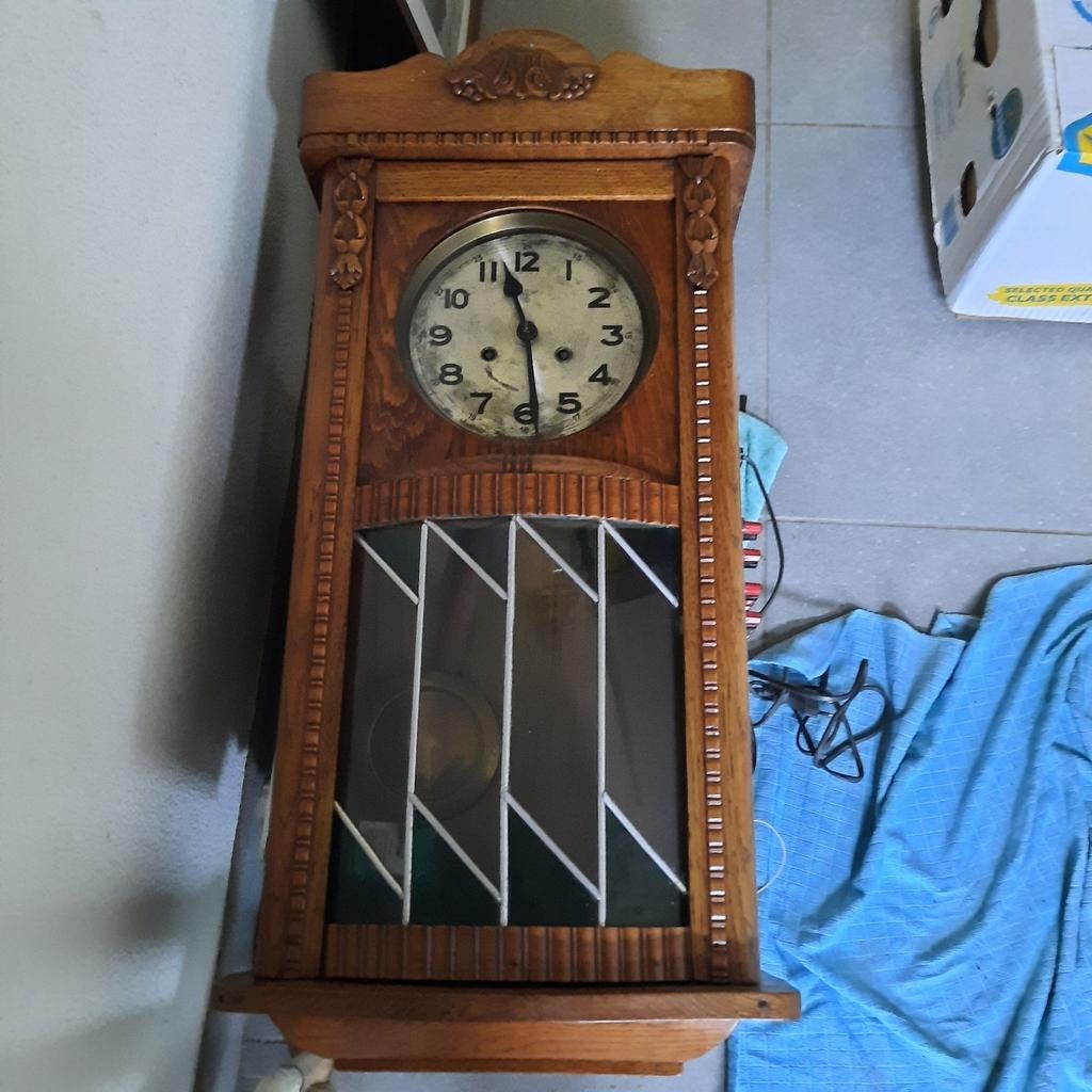 Oude klok ( regulateur ) 75 x 35 . Compleet !  Met glas ., Enlèvement