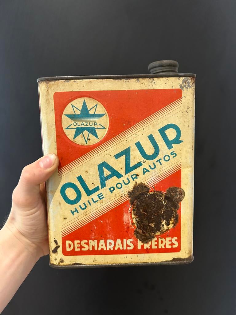 Bidon d’huile olieblik olie blik oil can Olazur Azur vintage, Collections, Marques & Objets publicitaires, Comme neuf, Enlèvement ou Envoi