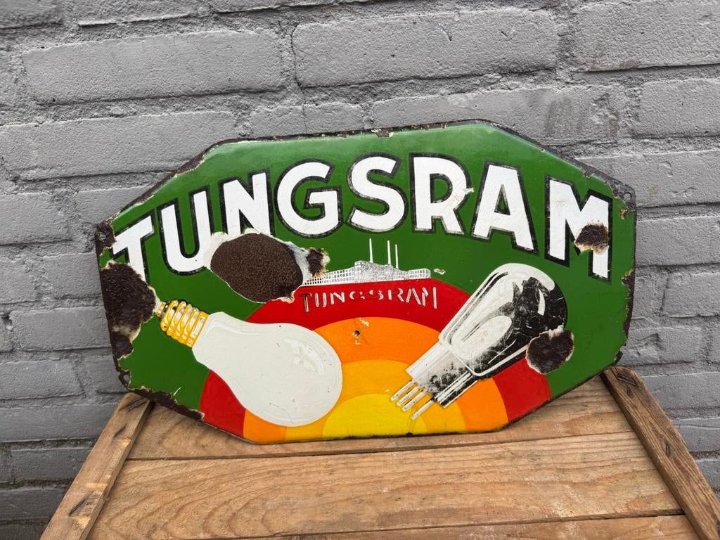 TUNGSRAM lampen emaille reclamebord, Ophalen of Verzenden