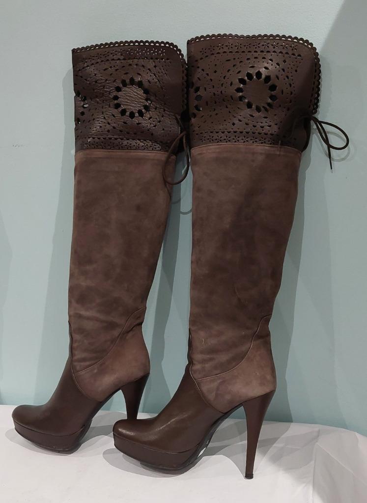 518C* ALBANO sexy hautes bottes brunes cuir high heels (38), Albano, Brun, Porté, Bottes hautes