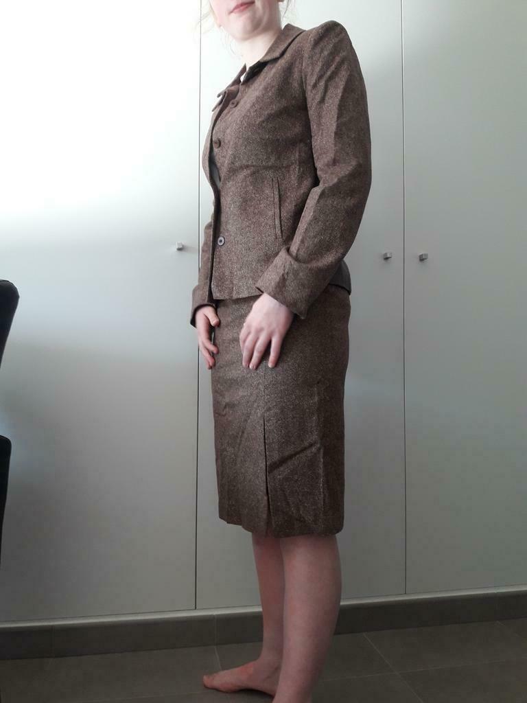 Rok en vest bruin met leder afgewerkt maat 38, Ophalen of Verzenden, Zo goed als nieuw, Maat 38/40 (M), Bruin
