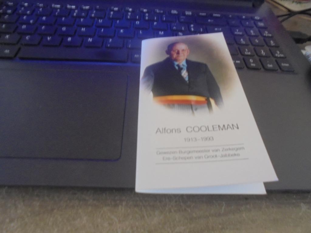 dp Alfons Cooleman burgemeester, Ophalen of Verzenden, Bidprentje
