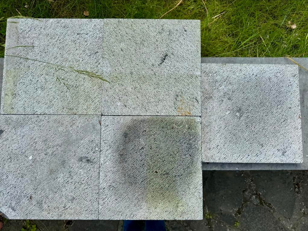 5 BLAUWE STENEN TEGELS, Tuin en Terras, Tegels en Klinkers, Ophalen, Overige typen, Zo goed als nieuw, Natuursteen