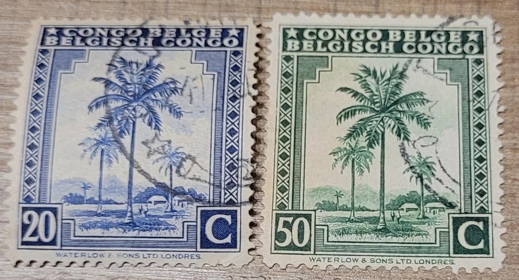 2 oude postzegels: Belgisch-Congo, Postzegels en Munten, Ophalen of Verzenden, Overige landen, Gestempeld