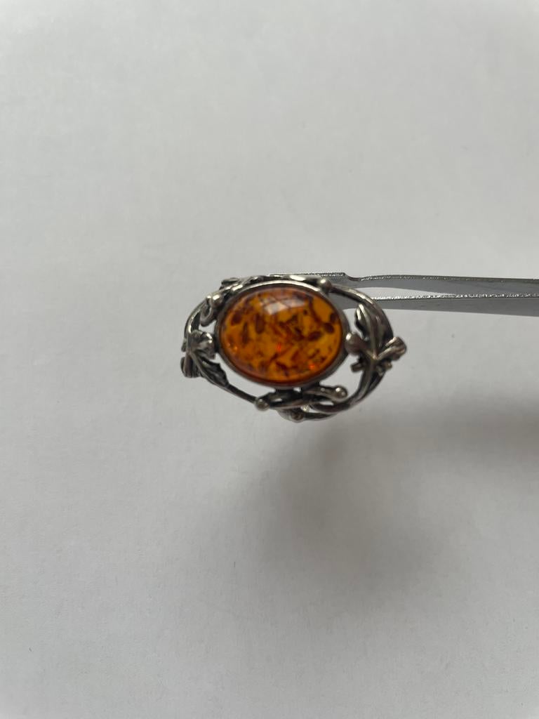 Ring (zilver) met barnsteen (amber), Ophalen, Zilver, Ring