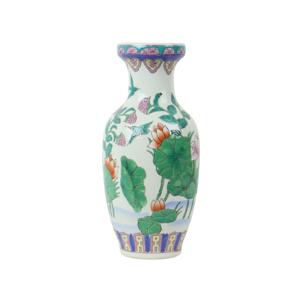 Vintage Chinese Vaas Waterlelies Geëmailleerd Porselein 32cm, Ophalen of Verzenden