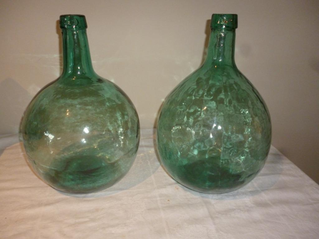 2 flessen Dame Jeanne vaas fles in groen glas V LEVANTE 5L, Ophalen